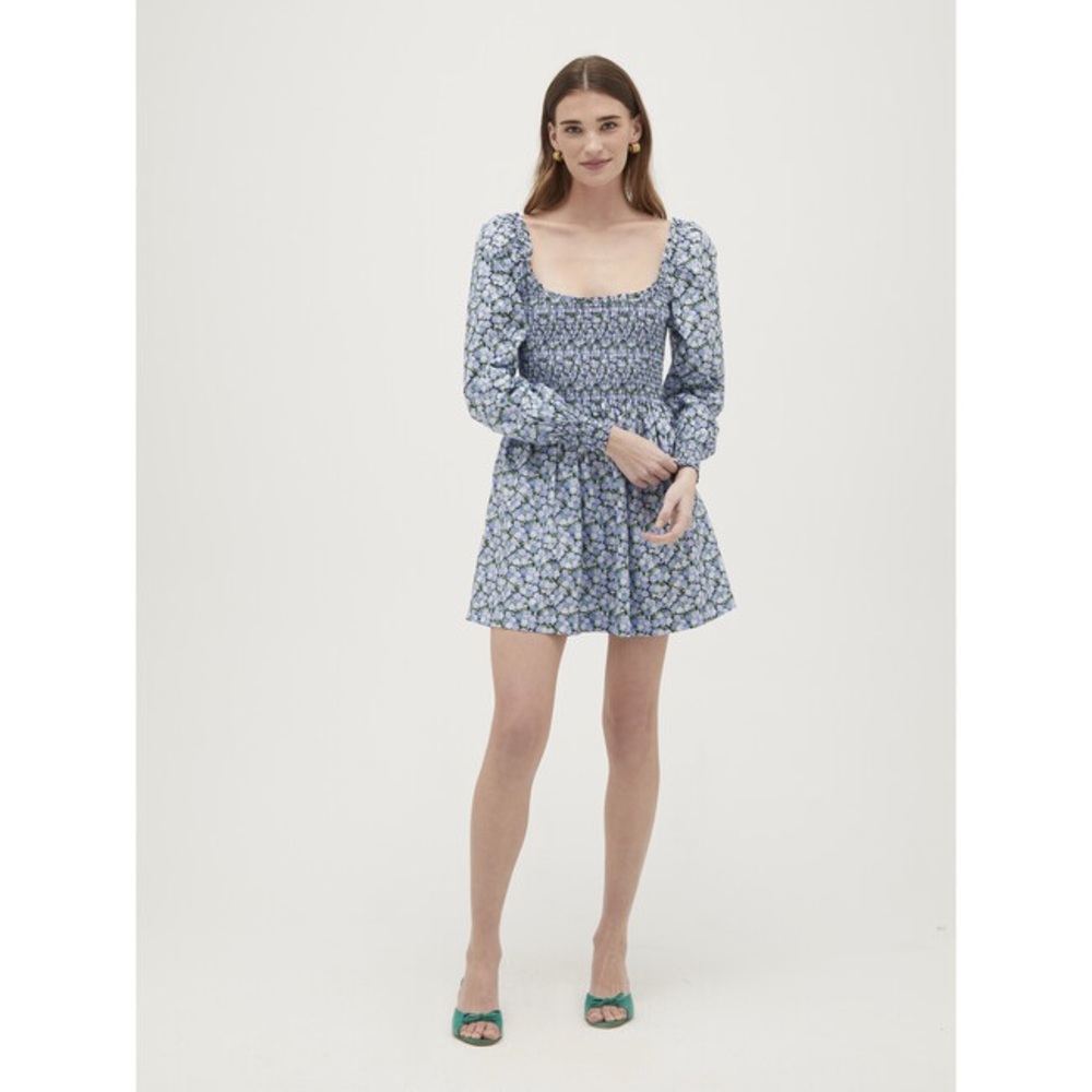 NWT Hill House Norah Nap Dress in Blue Multi Pansy Size XS